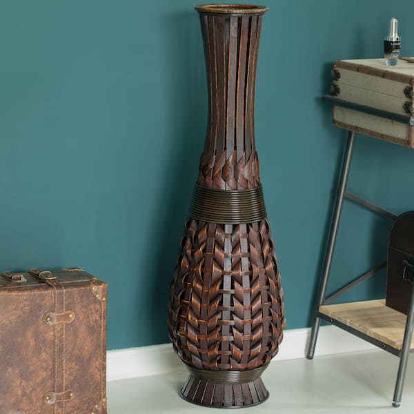 Uniquewise 36 in. Tall Bamboo Brown Antique Trumpet Style Floor Vase For Entryway or Living Room
