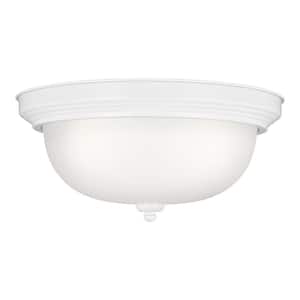 Geary 14.5 in. 3-Light White Ceiling Flush Mount with Satin Etched Glass Shade