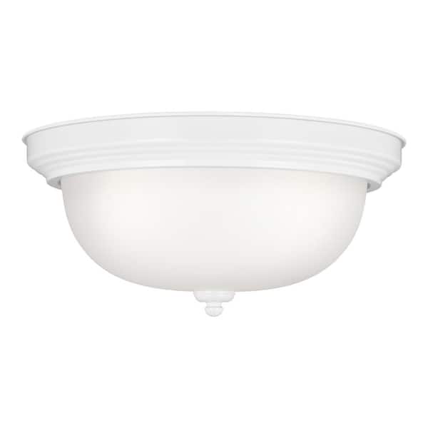 Generation Lighting Geary 14.5 in. 3-Light White Ceiling Flush Mount with Satin Etched Glass Shade
