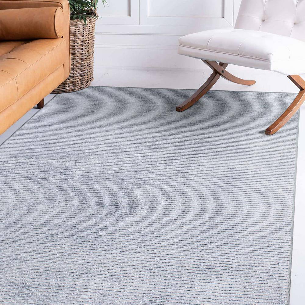 Eco-Friendly Gray Stripe Flat Woven 7'7"x9'6" Synthetic Area Rug