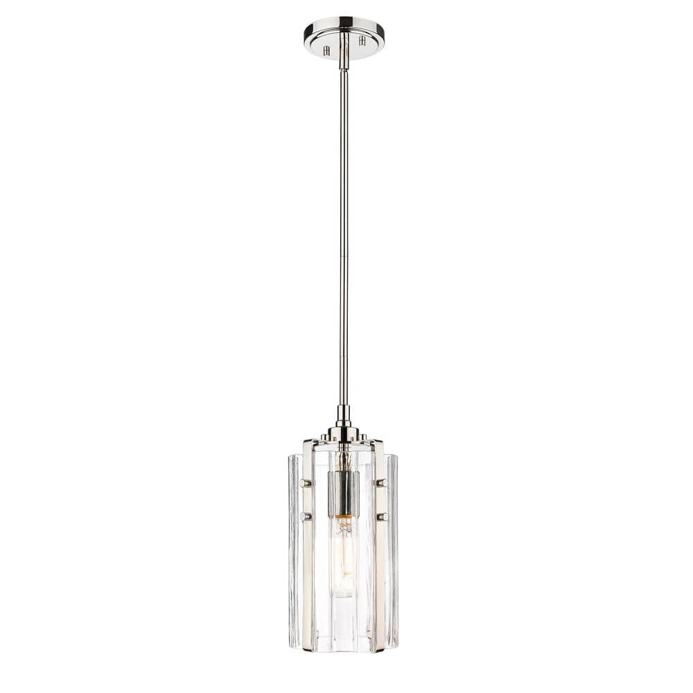 Polished Nickel 12" Mini Pendant with Glass Shade