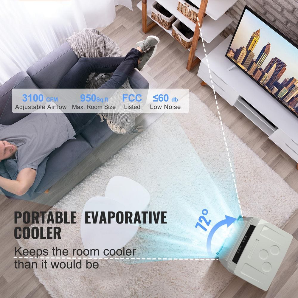 VEVOR 3100 CFM White Portable Evaporative Air Cooler with Remote Control