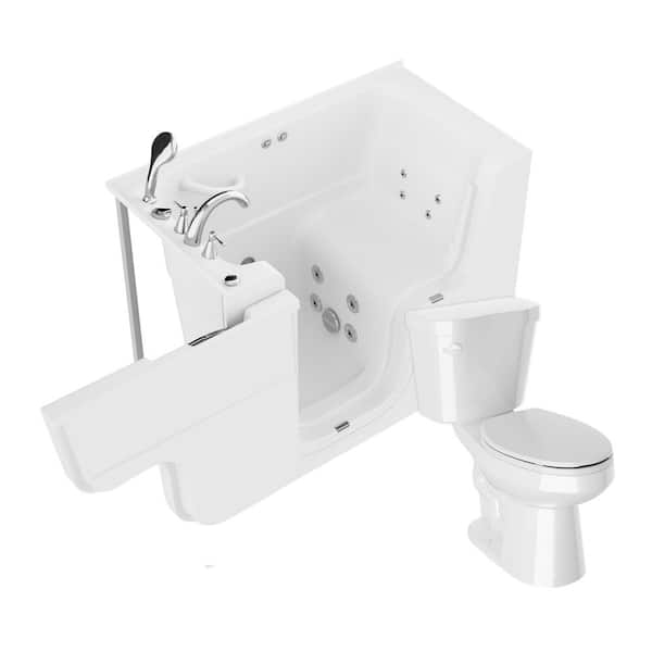 Universal 52 in. x 29 in. Left Drain Whirlpool Jetted Bathtub in White with Elongated Toilet and Soft Close Lid