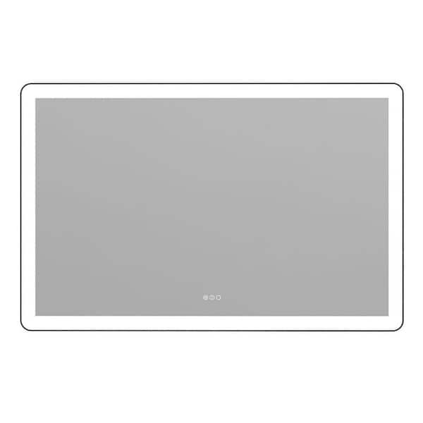 55 in. W x 36 in. H Rectangular Aluminum Framed and Dimmable 3-Color Temperature Wall Mount LED Bathroom Mirror in Black