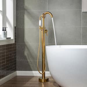 Newark Single-Handle Freestanding Floor Mount Tub Filler Faucet with Hand Shower in Brushed Gold