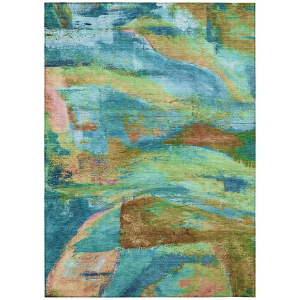 Chantille Machine Washable Indoor/Outdoor Abstract ACN2040 Teal 10 ft. x 14 ft. Area Rug
