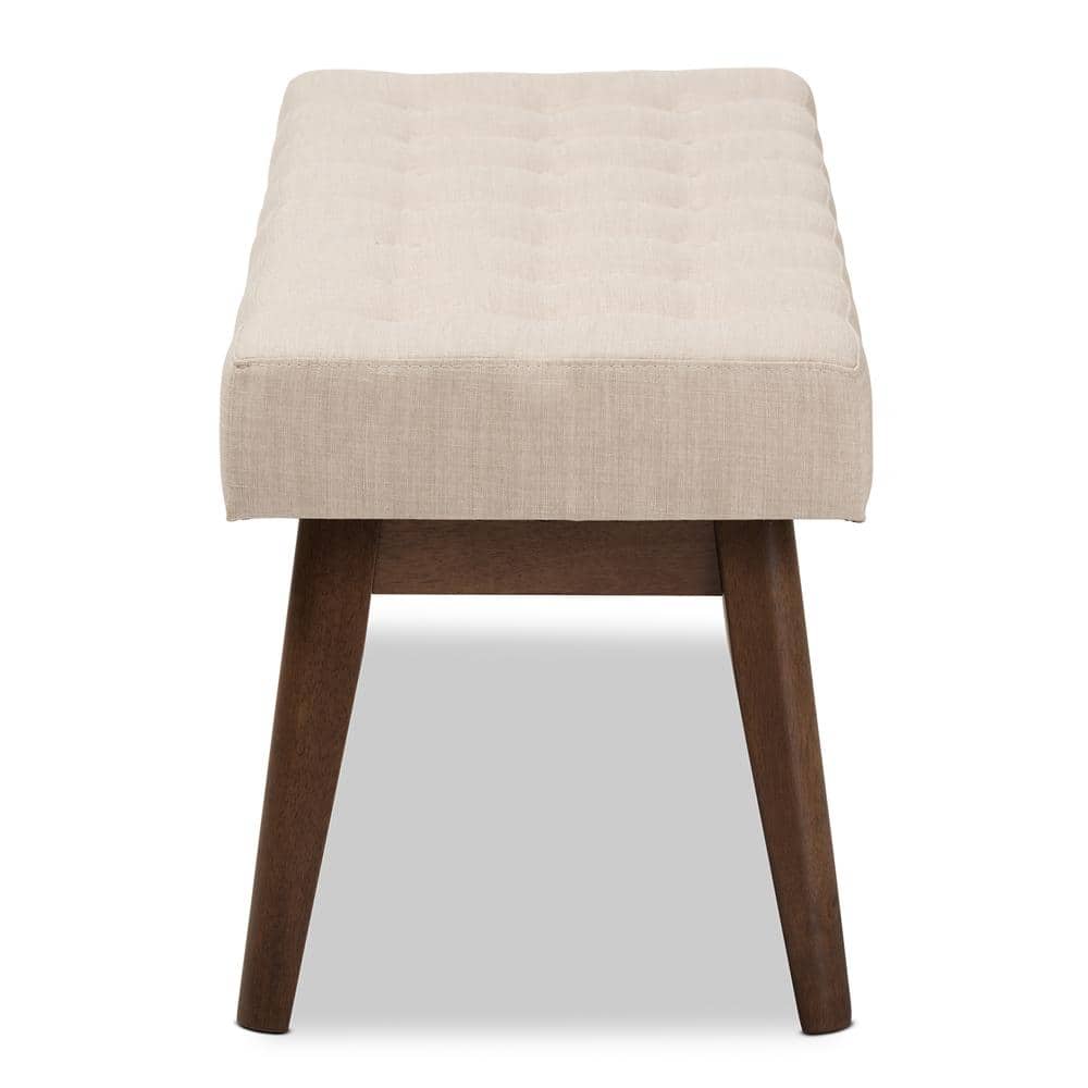 Elia 43'' Light Beige Button-Tufted Bench in Walnut Wood