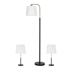 3-Piece Black Modern Lamp Set (2 Table Lamps, 1 Floor Lamp), LED Bulbs