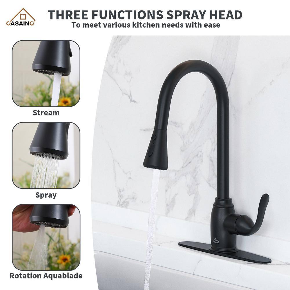 Matte Black Stainless Steel Pull-Down Kitchen Faucet with Spray