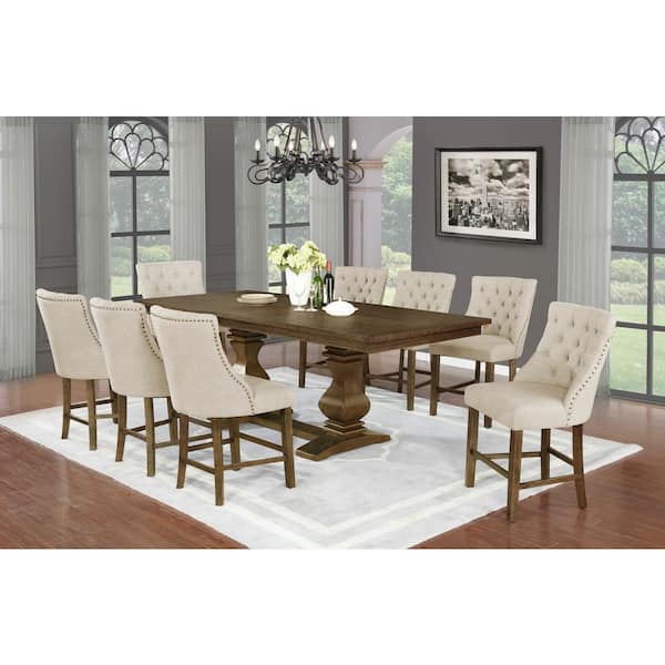 Best Quality Furniture Debra 9 Piece Rectangular Walnut Dining