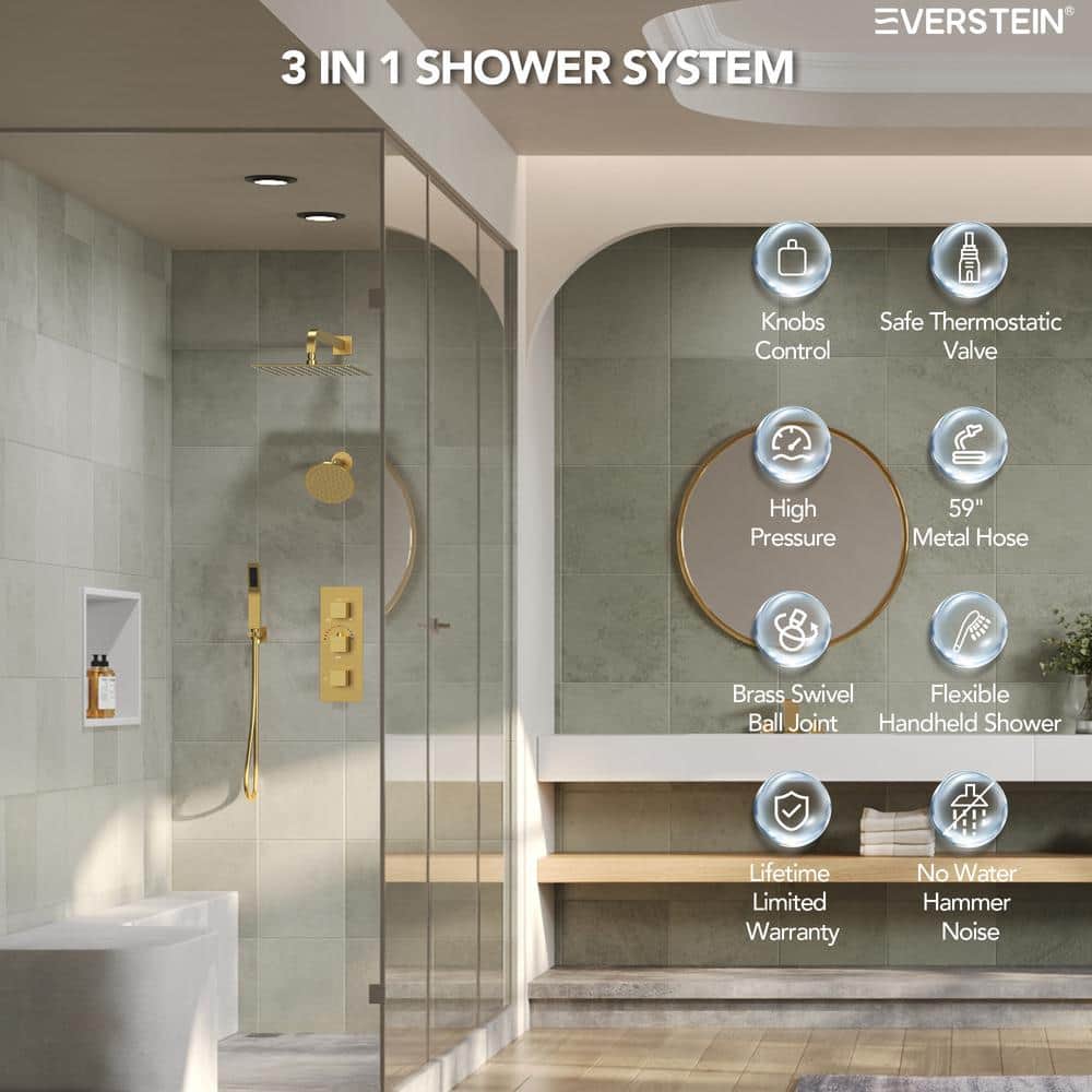 Brushed Gold Dual Shower System with Handheld and Rain Heads