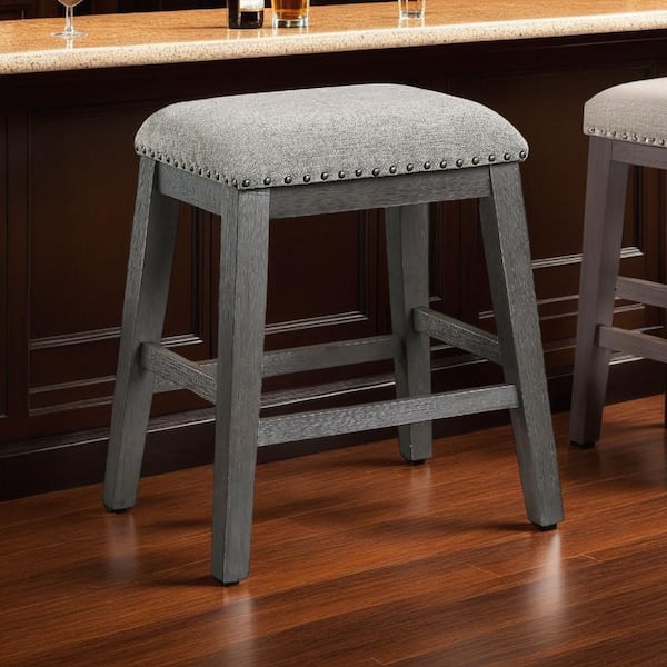 24.5 in. H Gray Backless Wood Bar Stool with Fabric Seat Set of 2