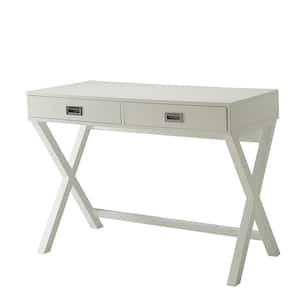 39.75 in. White Rectangular 2 -Drawer Writing Desk with X-designed Frame