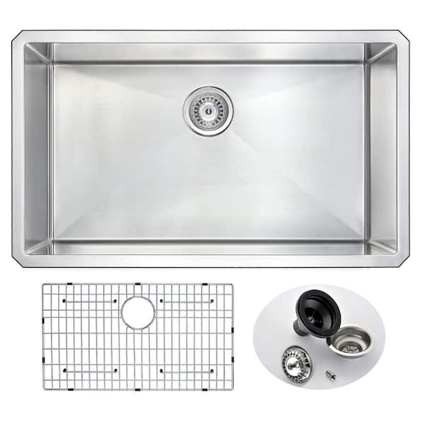 ANZZI VANGUARD Series Undermount Stainless Steel 32 in. 0-Hole Single Bowl Kitchen Sink