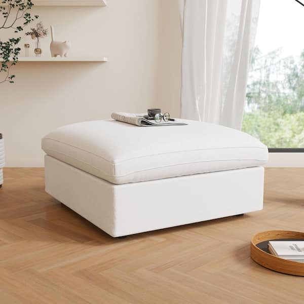 Modular 38 in. Armless Linen Upholstered Modern Square 1-Piece Sectional Sofa Ottoman in White