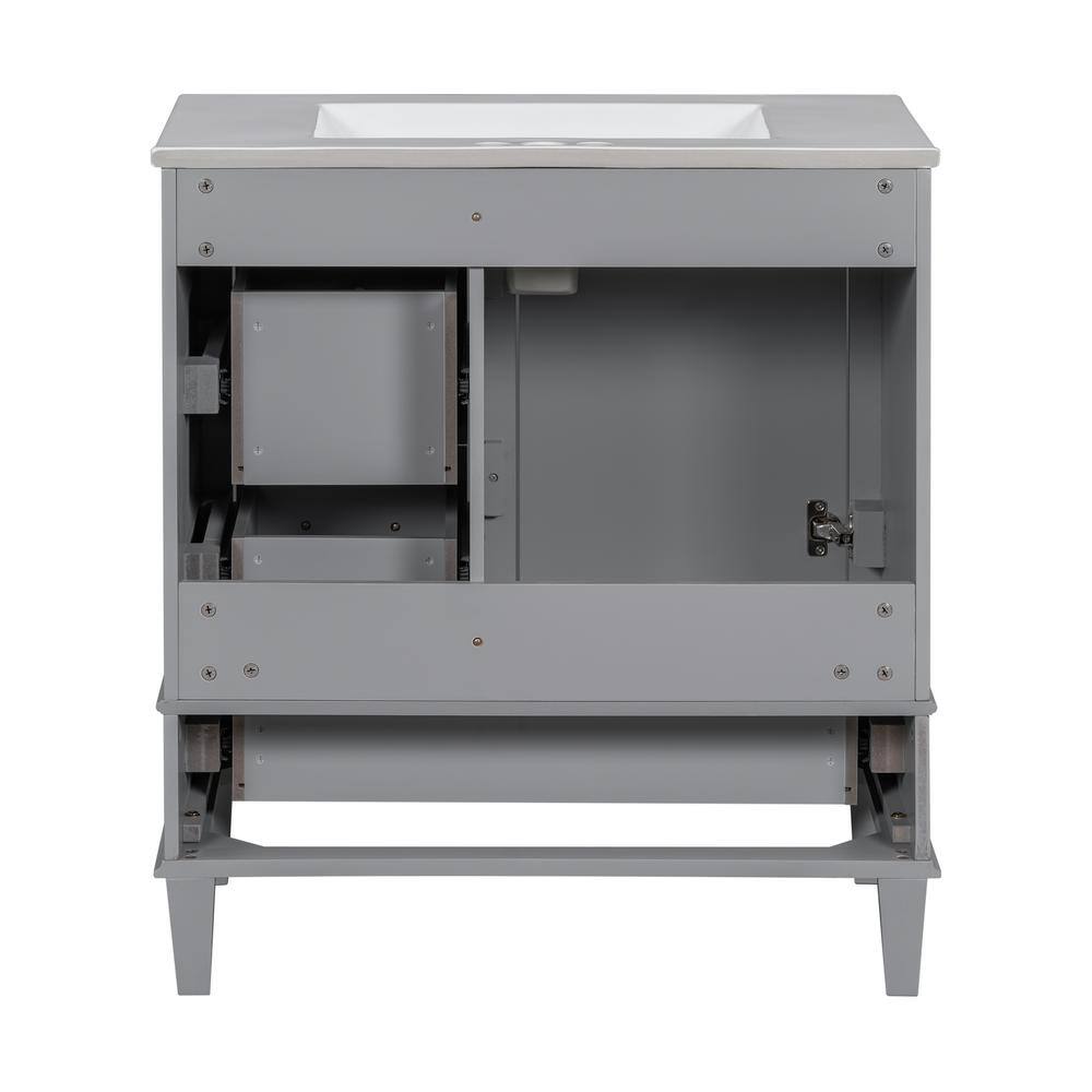 30 in. Grey MDF Freestanding Single Sink Bath Vanity with White Ceramic Top