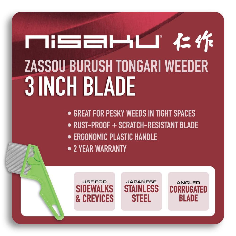 Nisaku Green Plastic and Stainless Steel Angled Weeder, 3-Inch Blade