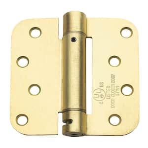 4 in. x 4 in. Satin Brass Steel Spring Hinge with 5/8 in. Radius - Set of 3