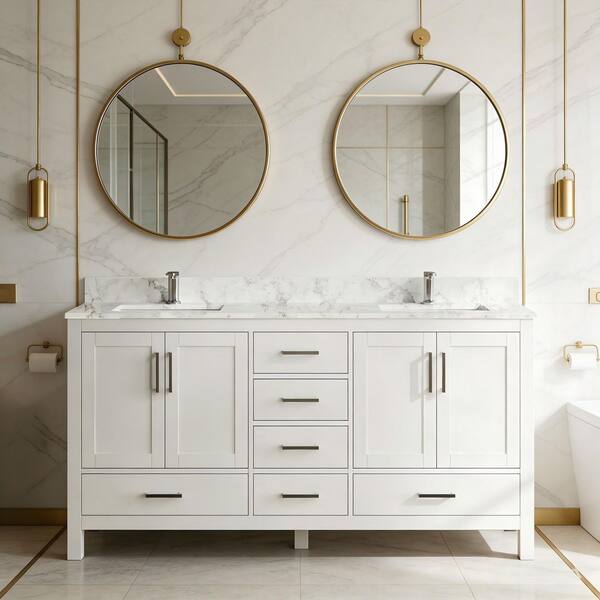 ANGELES HOME 72 in. W x 22 in. D Freestanding White Bath Vanity
