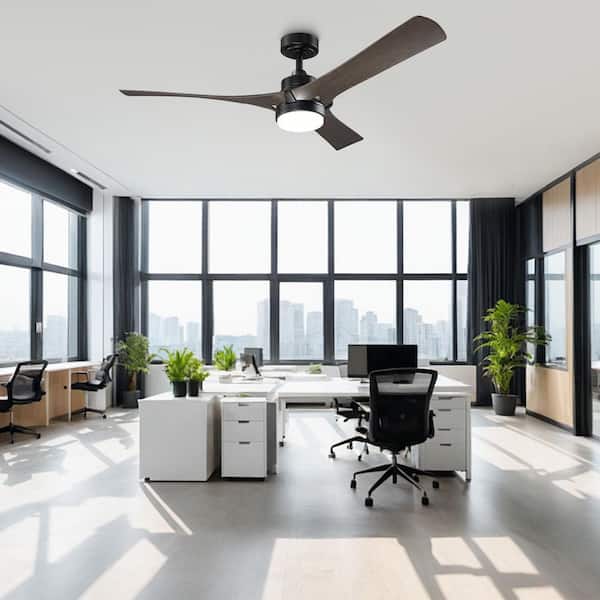 52 in. Indoor Black Downrod Mount Ceiling Fan with LED Light and Remote Control