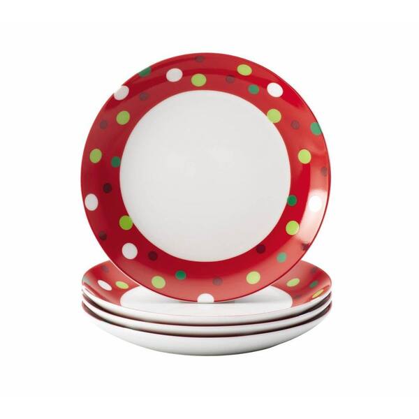 Rachael Ray Dinnerware 4-Piece Appetizer Plate Set in Hoot's Decorated Tree with Dot Pattern