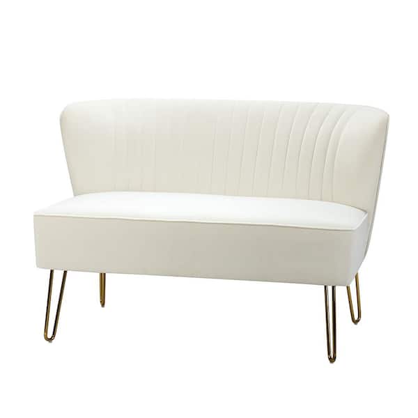JAYDEN CREATION Alonzo 45 in. Contemporary Velvet Tufted Back Ivory 2-Seats Loveseat with U-Shaped Legs