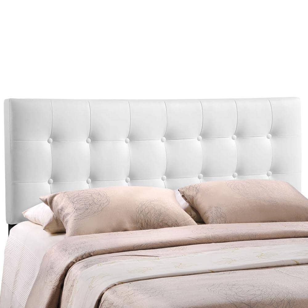 Emily White Faux Leather Tufted Full Headboard