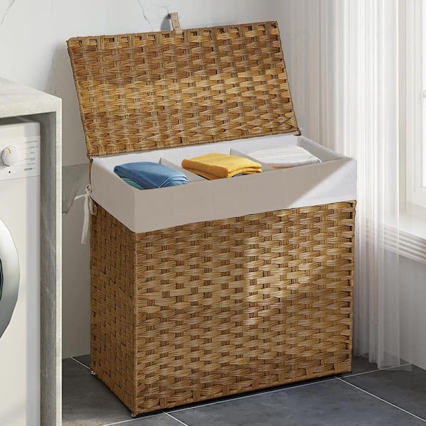 Seville Classics Water Hyacinth Brown Collapsible Wicker Portable Laundry  Hamper with Canvas Laundry Bag and Lid WEB601 - The Home Depot