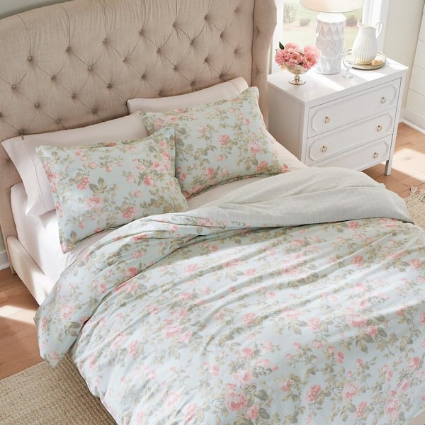 Laura Ashley Madelynn 2-Piece Blue Floral Cotton Twin Duvet Cover