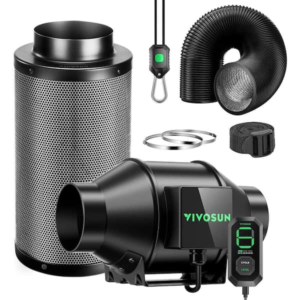 AeroZesh G8 8 in. 725 CFM Inline Duct Fan Kit with E12 Speed Controller, Black Carbon Filter and 25 ft. Ducting