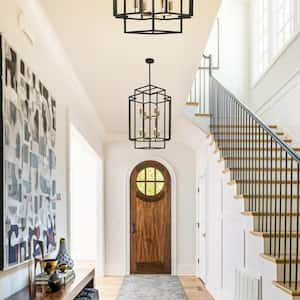 Modern 8-Light Black and Gold Foyer Lantern Tiered Chandelier for Living Room Dining Room