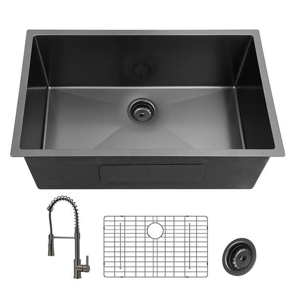 27 in. Undermount Single Bowl 18Gauge Gunmetal Black Stainless Steel