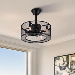 18 in. Indoor Black Industrial Caged Fandelier Ceiling Fan with Timer and Remote Control