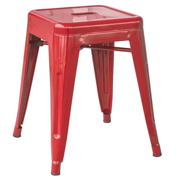AmeriHome Loft Style 18 in. Red Stackable Metal Bar Stool