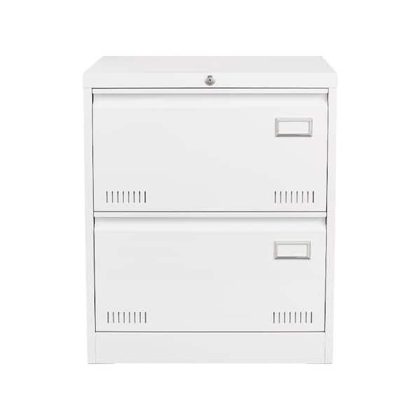 White 2-Drawer Lateral File Cabinet with Lock Full Extension Slides for Letter Legal F4 Files Home Office