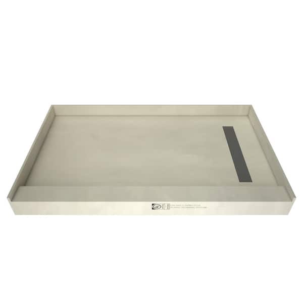 Tile Redi Redi Trench 54 in. L x 37 in. W Single Threshold Alcove Shower Pan Base with Right Drain and Brushed Nickel Drain Grate