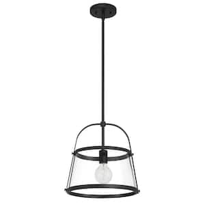 Fallon 1-Light Matte Black Vintage Pendant Light with Metal and Clear Glass Shade, No Bulbs Included
