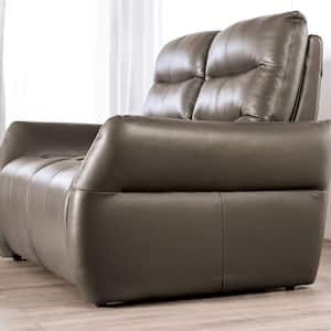 Emery 63 in. Gray Leather 2-Seater Reclining Loveseat with Armrests