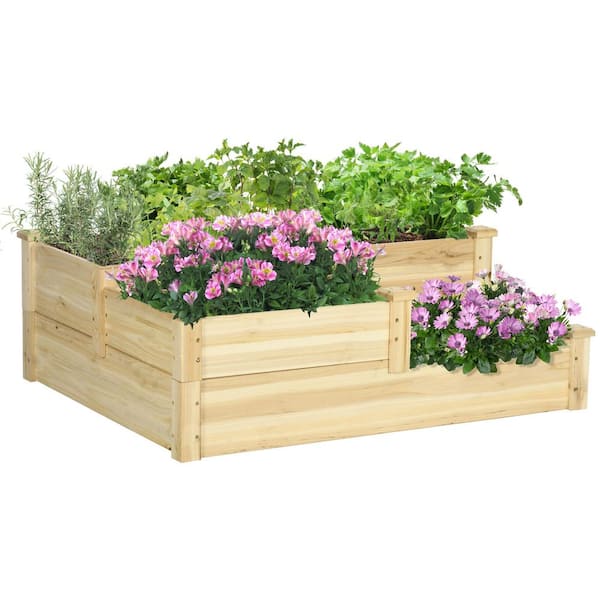 Unbranded 3-Tier Raised Garden Bed, 42.5 x 34.75 x 14.25 ft. Outdoor Wood Planter Box with Open Bottom for Vegetables, Herbs