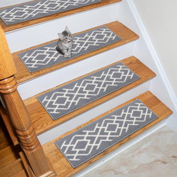 Ottomanson Ottohome Collection Gray 9, Outdoor Non Slip Stair Treads For Wood Home Depot