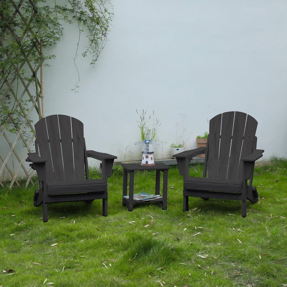3-Piece HDPE Plastic Patio Outdoor Chat Sets Folding Adirondack Chair Set with Side Table in Gray price history on PriceWatchPro