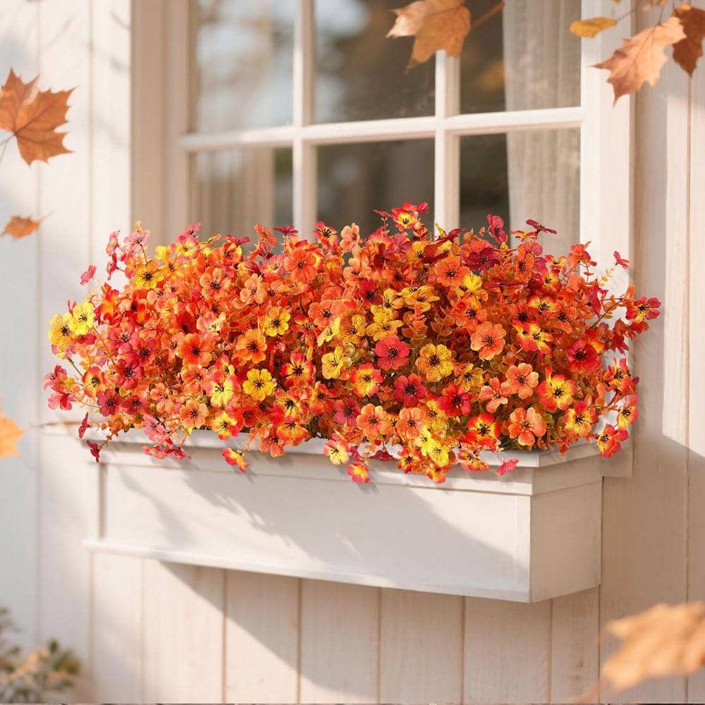 13.6 in. Orange Yellow Outdoor Artificial Orchid Flower 12 Bundles