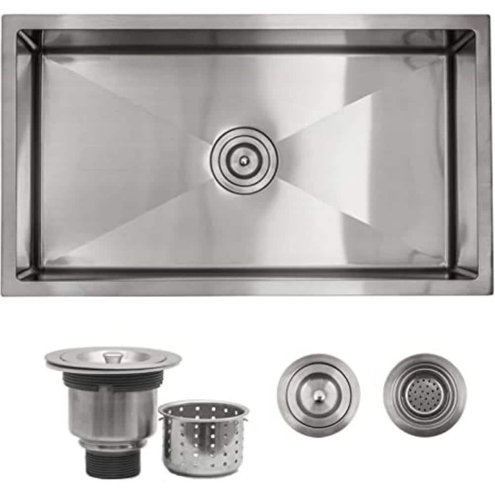 31.5 in Brushed Stainless Steel Undermount Single Bowl Kitchen Sink