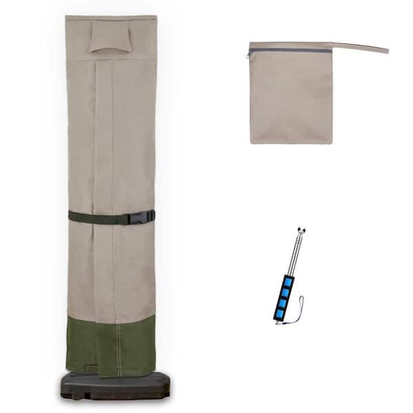 Khaki and Green Patio Cantilever Umbrella Cover with Zipper and Rod, Offset Parasol Cover for 9 ft. to 13 ft. Umbrellas