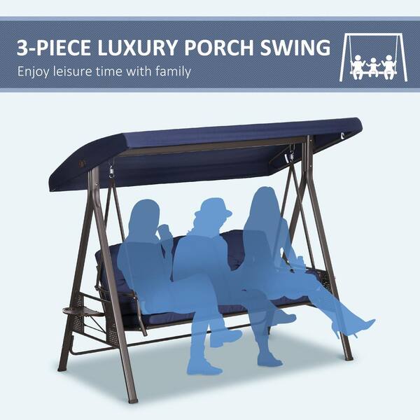 Outsunny 3-Person Metal Patio Swing with Blue Removable