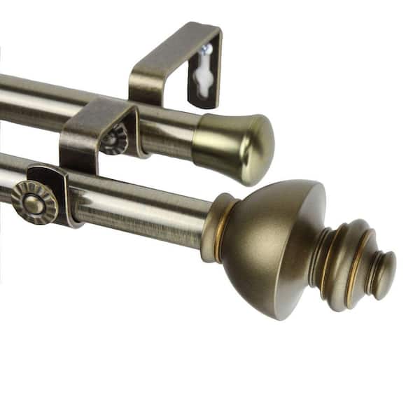Rod Desyne 120 in. - 170 in. Telescoping Double Curtain Rod in Antique Brass with Dynasty Finial