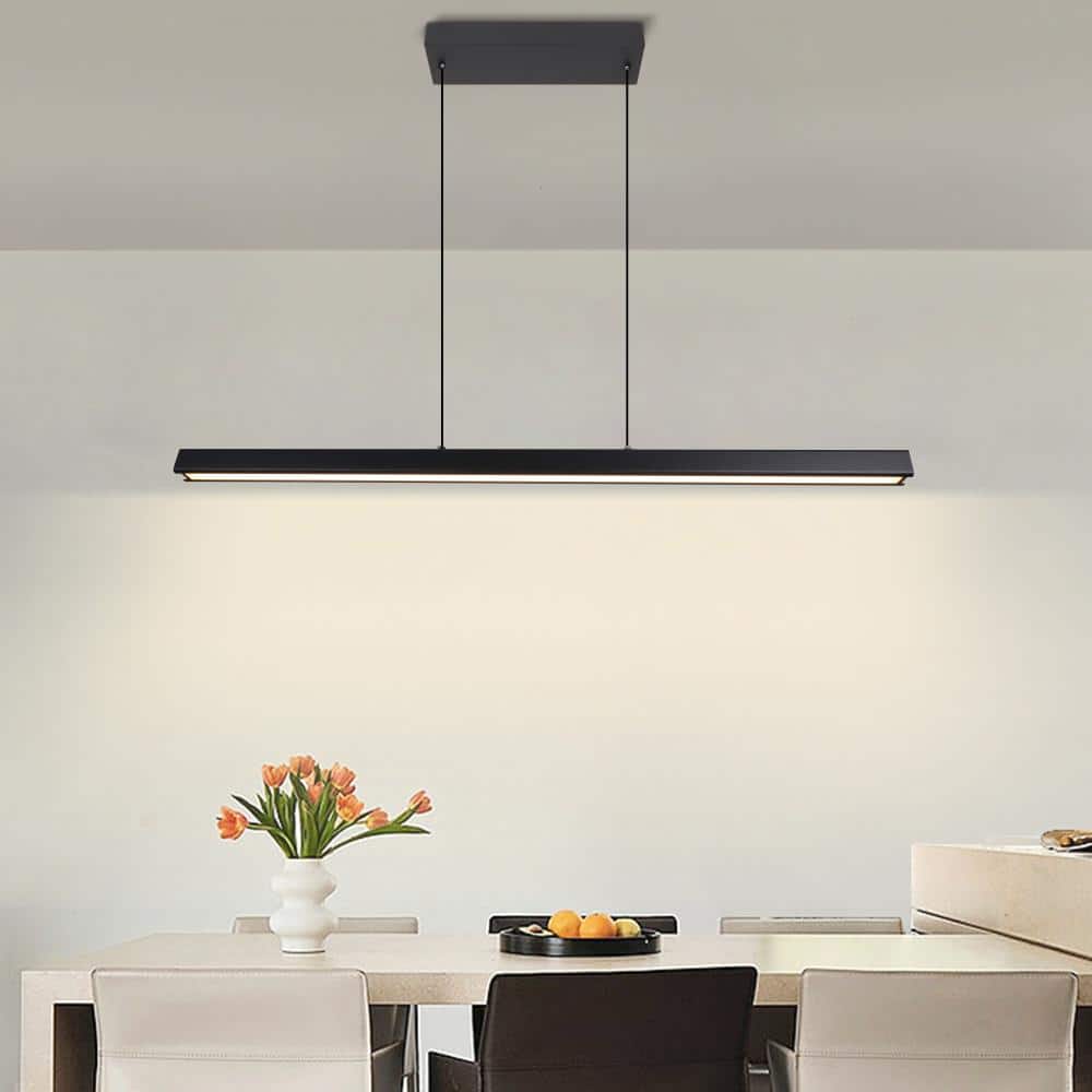 Modern 49 in. Matte Black Integrated LED Linear Chandelier, Dimmable Office & Island Light price history on PriceWatchPro