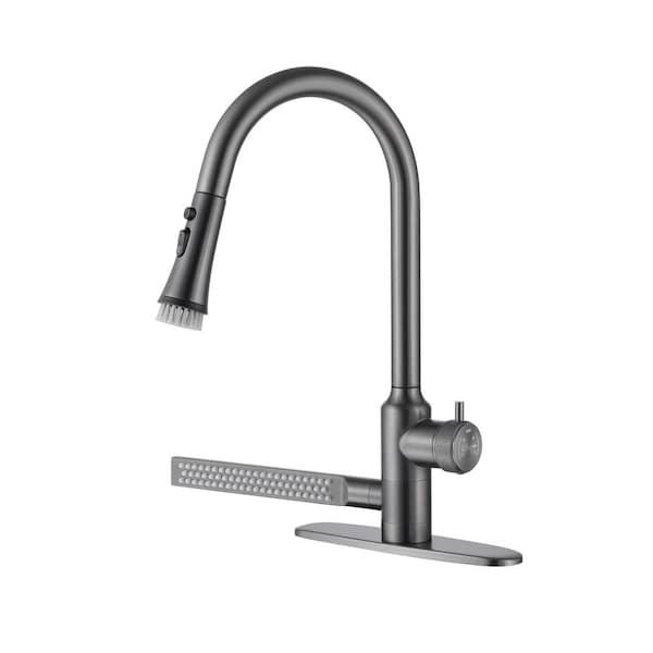 Single Handle 18.62 in. Pull Down Sprayer Kitchen Faucet with Pull Out Spray Wand, 180° Spout Swivel Taps in Gray