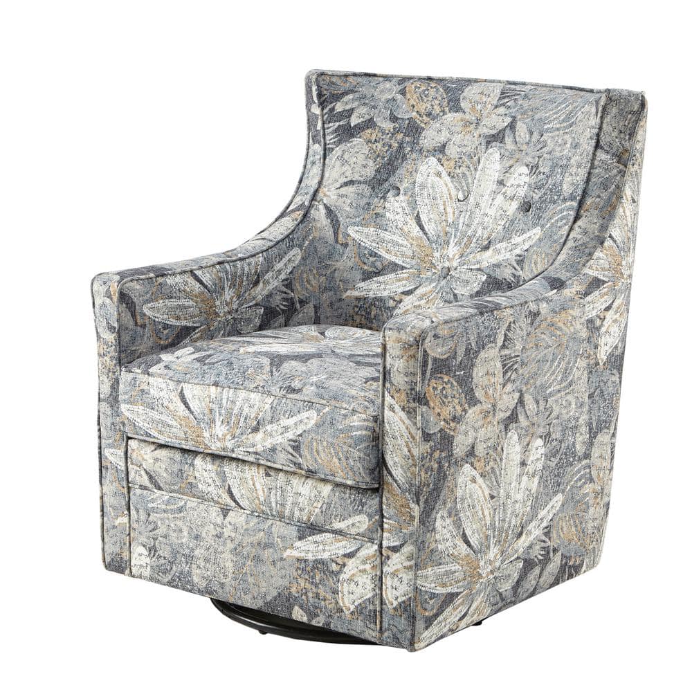 Alana Blue Floral Upholstered Swivel Glider Chair
