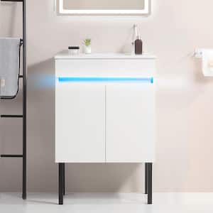 Victoria 24 in. W x 18 in. D x 32 in. H Freestanding Single Sink Bath Vanity in White with Solid Wood and Ceramic Top